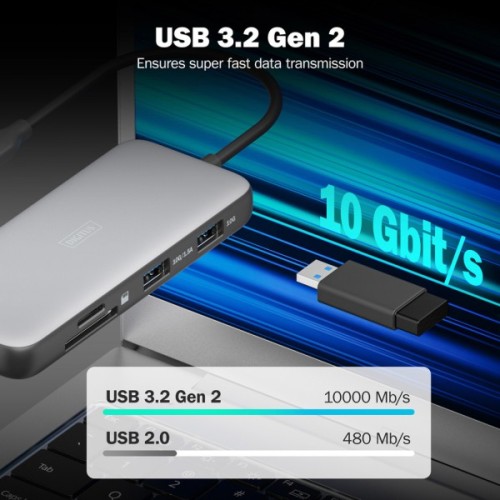 Порт-реплікатор Digitus USB-C > 2xHDMI/2xUSB-A/USB-C/SD/MicroSD/RJ54 (DA-70915)