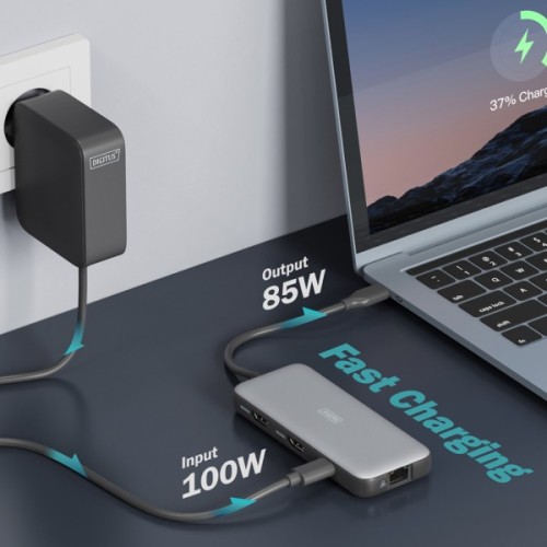 Порт-реплікатор Digitus USB-C > 2xHDMI/2xUSB-A/USB-C/SD/MicroSD/RJ54 (DA-70915)