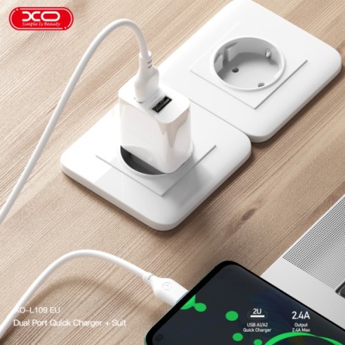Зарядний пристрій XO L109 12W 2xUSB-A White (L109_White)