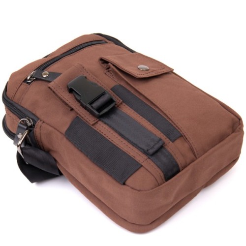 Сумка Vintage Текстильна чоловіча на два відділення Коричнева (20661)
