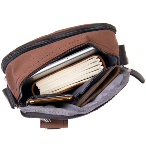 Сумка Vintage Текстильна чоловіча на два відділення Коричнева (20661)