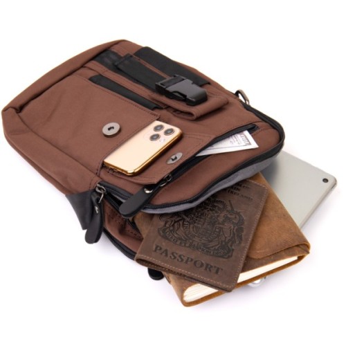 Сумка Vintage Текстильна чоловіча на два відділення Коричнева (20661)