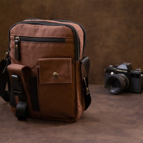 Сумка Vintage Текстильна чоловіча на два відділення Коричнева (20661)