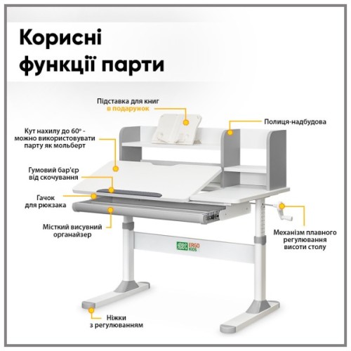 Парта з кріслом ErgoKids TH-330 W/G + Y-208 G