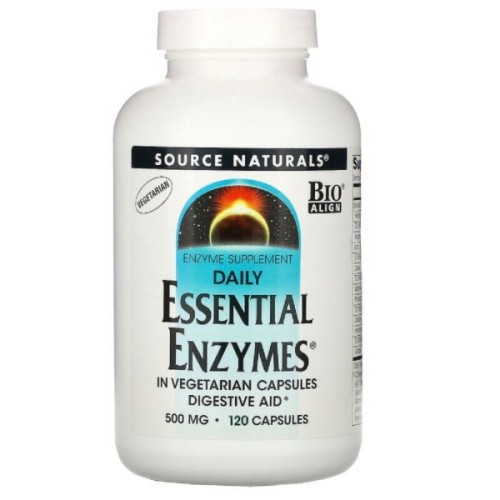 Пробіотики Source Naturals Ефірні Ензими, 500 мг, Daily Essential Enzymes, 120 вегетаріанських до (SN1302)