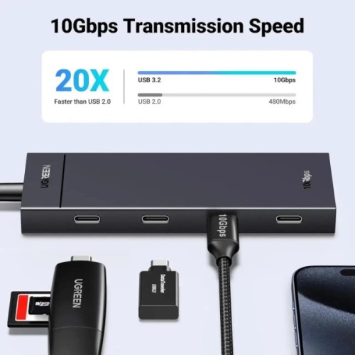 Концентратор Ugreen USB-C to 4xUSB-C 3.2 Gen2 10Gbps CM806 black (35584)