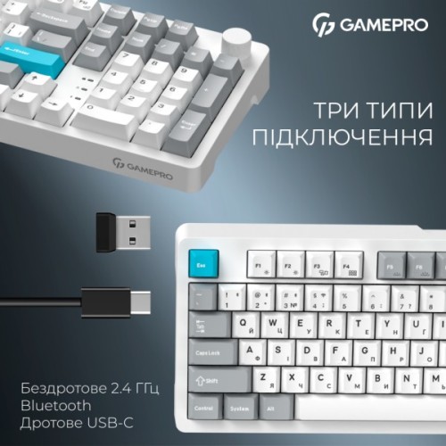Клавіатура GamePro Asgard Drakkar Keychron Super Red Switch Wireless/Bluetooth/USB UA White (MK305WH)