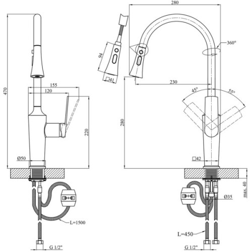 Душовий гарнітур Kroner Makon-C060 + змішувач Makon-C030-T+ змішувач Makon-C010 (CVS30155)