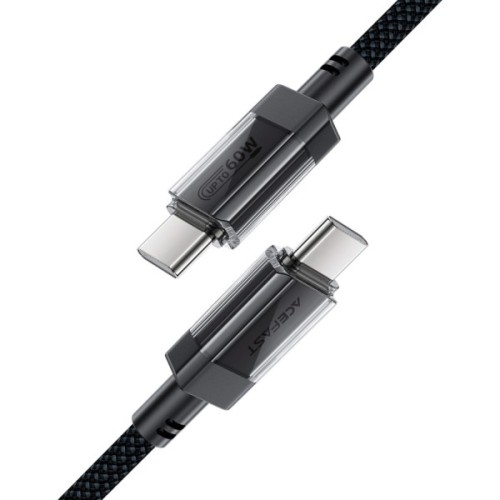 Дата кабель USB-C to USB-C 1.2m 60W stainless steel C12-03 Black Acefast (6974316283317)