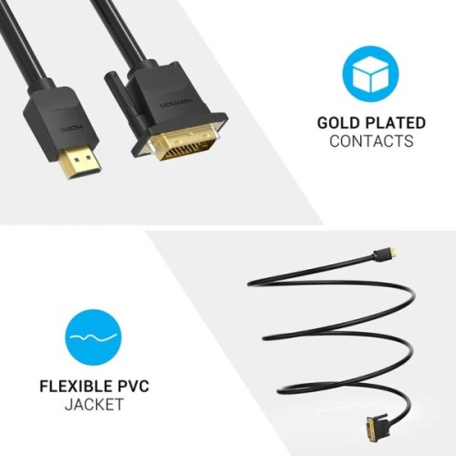 Кабель мультимедійний HDMI M to DVI M 2.0m 4K60Hz black Vention (ABFBH)