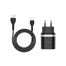 Зарядний пристрій HOCO C12Q Smart USB QC3.0 + cable USB to USB-C 18W Black (6931474716293)