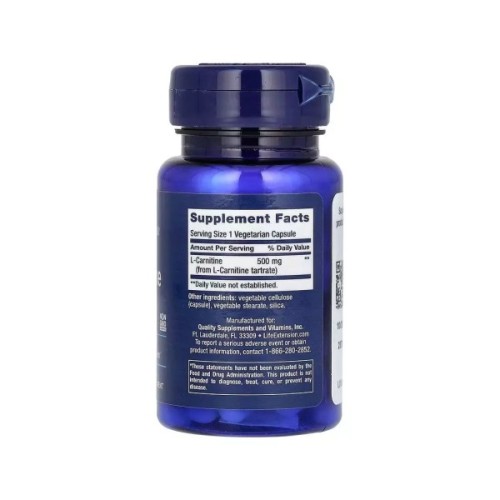 Вітамінно-мінеральний комплекс Life Extension L-Карнітин, 500 мг, L-Carnitine, 30 вегетаріанських капсул (LEX-15323)