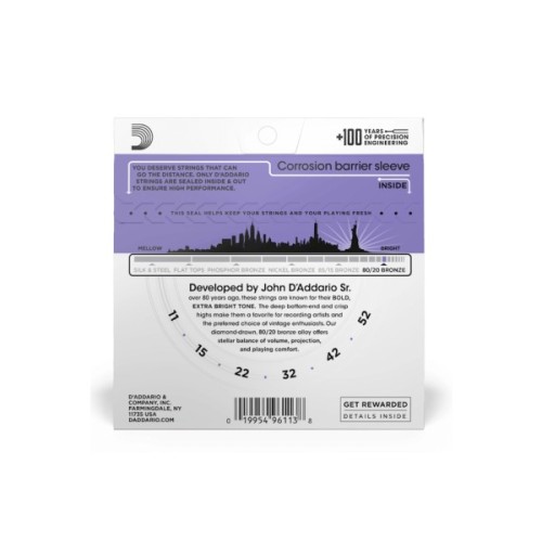 Струни для гітари D'Addario 80/20 Bronze Custom Light (11-52) (EJ13)