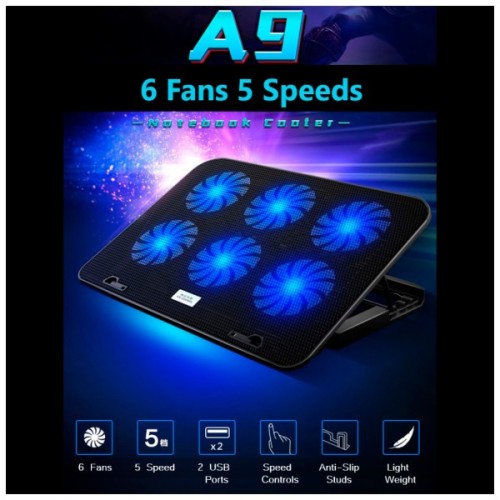 Підставка до ноутбука IceCoorel 10-15.6", 6*60mm 2500 RPM, 2*USB, 353x255x32mm, Black (A9)