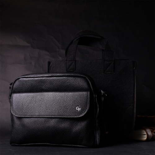 Сумка Grande Pelle Крос-боді з натуральної шкіри Чорна (11651)