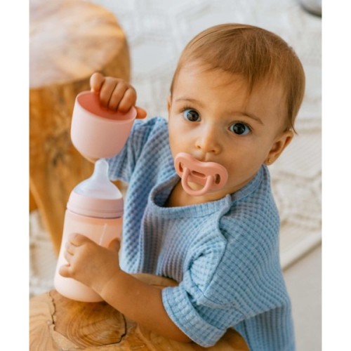 Пляшечка для годування Suavinex Colour Essence, 240 мл, силіконова, 240 мл, фізіологічна соска повільний потік, , світло-рожева (308654)