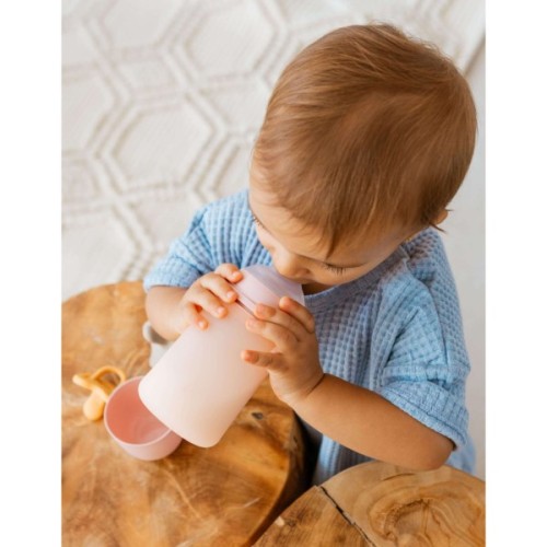 Пляшечка для годування Suavinex Colour Essence, 240 мл, силіконова, 240 мл, фізіологічна соска повільний потік, , світло-рожева (308654)