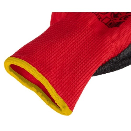 Захисні рукавиці Neo Tools комплект 12шт, поліестер з латексним покриттям, р.10, червоно-чорний (97-645-10)