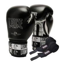 Боксерські рукавички Leone GN208 Iconic Black 16 унцій (бинти в комплекті) (GN208_Black_16oz)