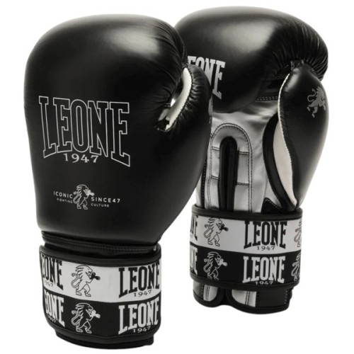 Боксерські рукавички Leone GN208 Iconic Black 16 унцій (бинти в комплекті) (GN208_Black_16oz)