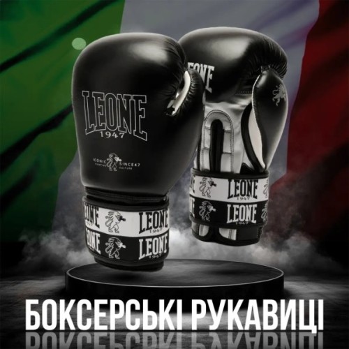 Боксерські рукавички Leone GN208 Iconic Black 16 унцій (бинти в комплекті) (GN208_Black_16oz)