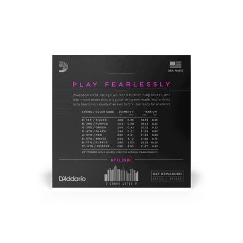 Струни для гітари D'Addario NYXL Super Light 8-String (09-80) (NYXL0980)