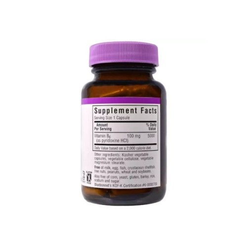 Вітамін Bluebonnet Nutrition Вітамін B6 100 мг, Vitamin B6, 90 вегетаріанських капсул (BLB0430)