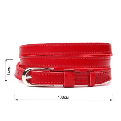 Ремінь Grande Pelle Вузький жіночий з натуральної шкіри Червоний (21440)