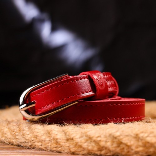 Ремінь Grande Pelle Вузький жіночий з натуральної шкіри Червоний (21440)