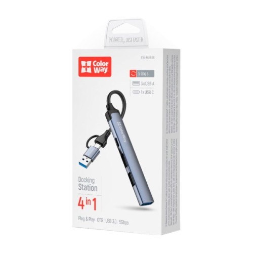Концентратор ColorWay USB-A/USB-C 4-in-1 USB2.0х2/USB3.0/USB-C2.0 (CW-HUB06)