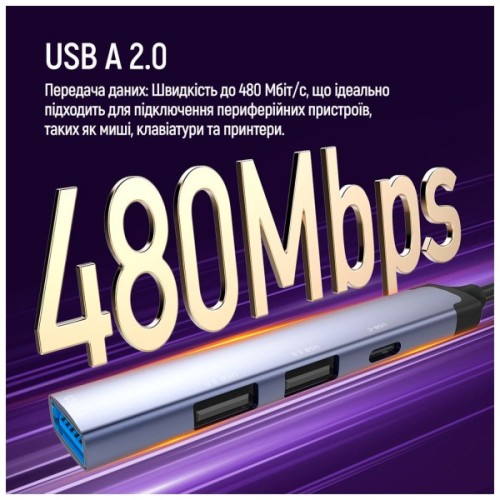 Концентратор ColorWay USB-A/USB-C 4-in-1 USB2.0х2/USB3.0/USB-C2.0 (CW-HUB06)