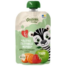 Дитяче пюре Galicia Baby яблучно-полунично-морквяне натуральне гомогенізоване 90 г (4820209564563)