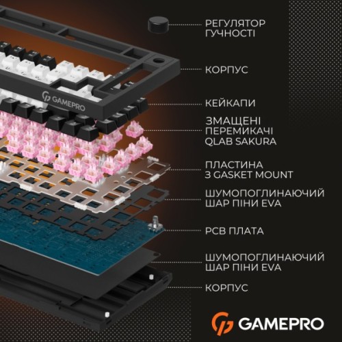 Клавіатура GamePro MK160 V2 Warden QLAB Sakura Linear RGB USB UA Black (MK160-V2-B-QS)