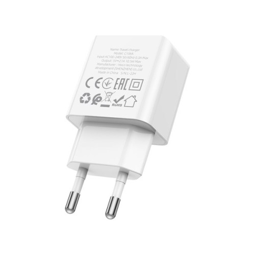Зарядний пристрій HOCO C106A Leisure USB 10.5W White (6931474783882)