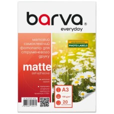 Фотопапір Barva A3, Everyday, Matte, self-adhesive, 105 g/m2, 20c (IP-ALE105-406)