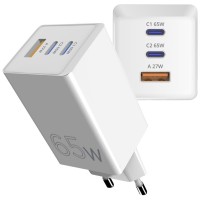 Зарядний пристрій Sigma 2xUSB-C PD65W + 1xUSB QC3.0 GaN X-power PS65-01 white (4827798637715)