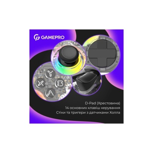 Геймпад GamePro GPX13T 2.4G/BT 5.1/USB/PC/iOS/Android RGB Transparent (GPX13T)