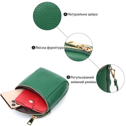 Сумка Vintage Жіноча з м'якої натуральної шкіри Зелена (22341)