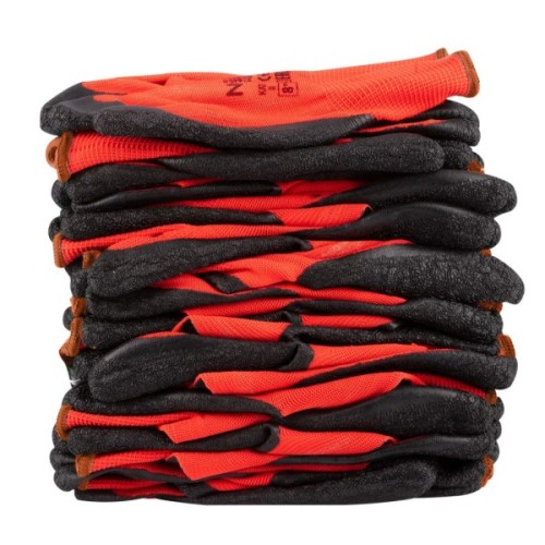 Захисні рукавиці Neo Tools комплект 12шт, поліестер з латексним покриттям, р.9, червоно-чорний (97-645-9)