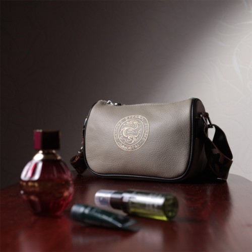 Сумка Vintage Жіноча з вишивкою на лицьовій стороні з натуральної шкіри Сіра (22626)