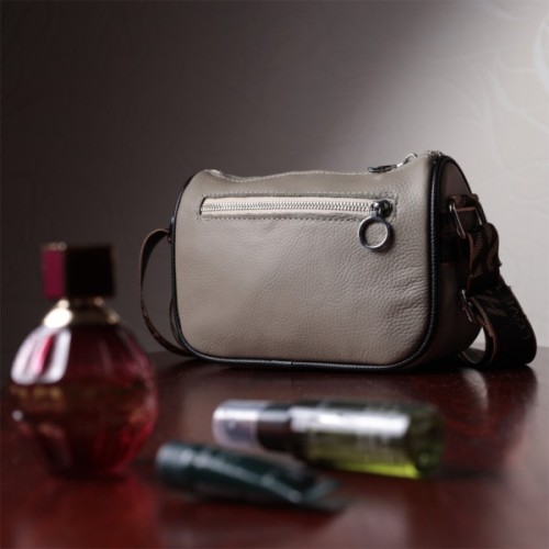 Сумка Vintage Жіноча з вишивкою на лицьовій стороні з натуральної шкіри Сіра (22626)