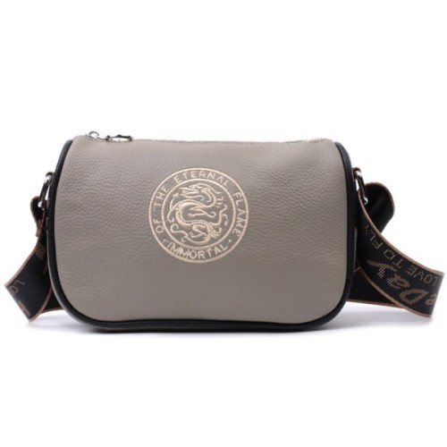 Сумка Vintage Жіноча з вишивкою на лицьовій стороні з натуральної шкіри Сіра (22626)