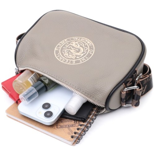 Сумка Vintage Жіноча з вишивкою на лицьовій стороні з натуральної шкіри Сіра (22626)