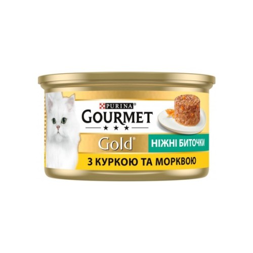 Вологий корм для кішок Purina Gourmet Gold. Ніжні биточки з куркою і морквою 85 г (7613035442207)