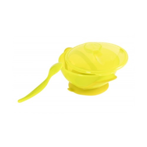 Набір дитячого посуду Baby Team на присосі з кришкою і ложкою 290 мл (6002_зелений)