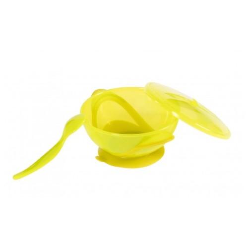 Набір дитячого посуду Baby Team на присосі з кришкою і ложкою 290 мл (6002_зелений)