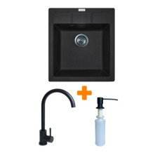 Мийка кухонна Adamant Brick чорний + змішувач та дозатор (4824296209703)