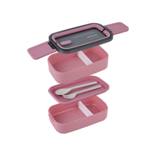 Ланч-бокс дитячий Kite подвійний з наповненням 1400 мл, рожевий (K23-183-3)