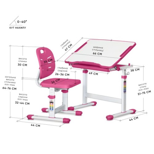 Парта зі стільцем Evo-kids Ergo Pink (Evo-05 Ergo PN)