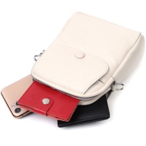 Сумка Vintage Жіноча невелика вертикальна на два відділення з натуральної шкіри Біла (22401)